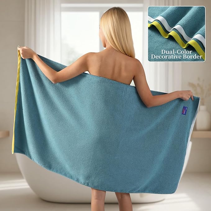 REDKISS 6 Piece Luxury Bath Towel Set, 2 Bath Towels, 2 Hand Towels, 2 Washcloths, 100% Cotton Ultra Soft Highly Absorbent Quick Dry Towels for Bathroom, Gym, Spa, Hotel, Sky Blue