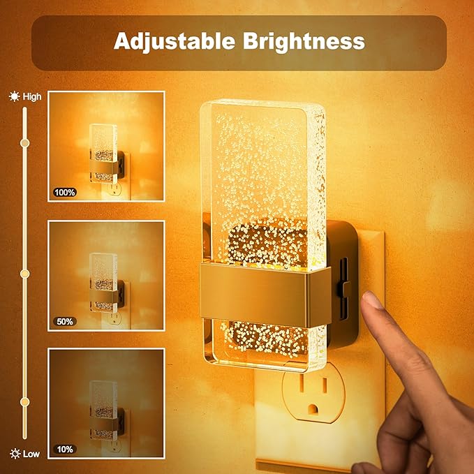 JandCase Night Lights Plug into Wall, Dusk to Dawn Sensor, 2000K Amber Warm White LED, Acrylic Bubble Design, 0-100lm Adjustable Brightness, 2-Pack for Bedroom, Bathroom, Living Room, Hallway