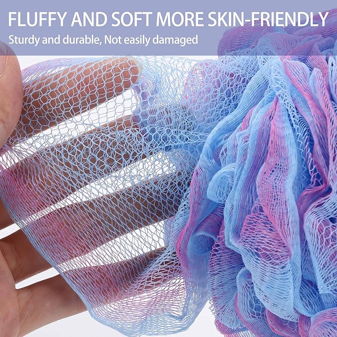 BTYMS 4 Pieces Shower Loofahs Large Bath Sponge 75g Mesh Pouf Wash Puff Shower Poof Body Loofas for Bathing