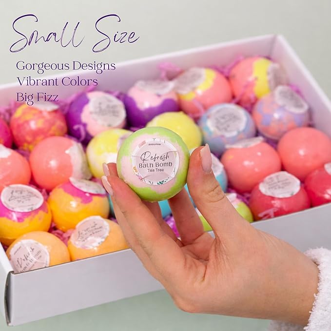 EvolutionUSA 24 Refresh Bath Bombs for Women & Kids – Lush Bath Bombs Mini Sized, Organic Bathbomb Set, Women & Kids Bath Fizz, Luxury Gift for Mother’s Day, Easter, Valentines, Birthday or Self Care