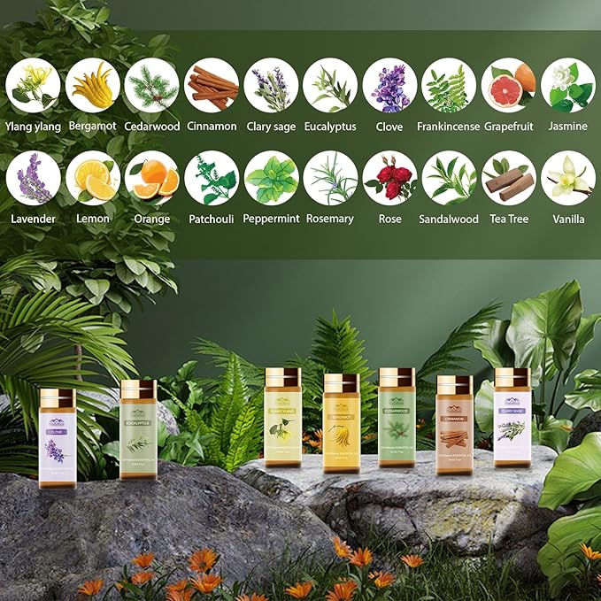 Fragrance Essential Oils Set with Gift Card,20 pcs Variety Pack Aromatherapy Oils for Diffusers for Home, Skin, Candle & Soap Making - Tea Tree, Lavender, Peppermint, Eucalyptus, Rose Gift for Friend