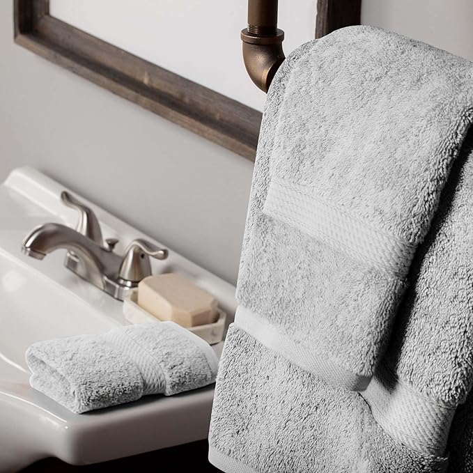 SUPERIOR Egyptian Cotton Pile 3 Piece Towel Set, Includes 1 Bath, 1 Hand, 1 Face Towel/Washcloth, Ultra Soft Luxury Towels, Thick Plush Essentials, Guest Bath, Spa, Hotel Bathroom, Silver