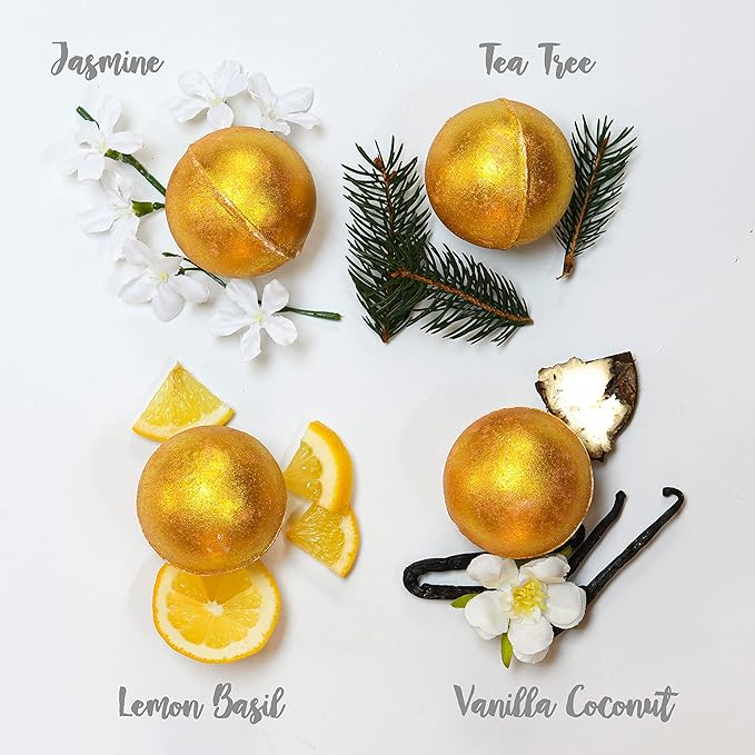 Mothers Day Gifts, 24K Gold Bath Bombs Set, Deluxe Marble Bath Bomb Gift Set, 9 Bath Bombs for Women & Men, Perfect for Bubble & Spa Bath, Natural Scents, Vanilla Coconut, Lavender, Jasmine & More