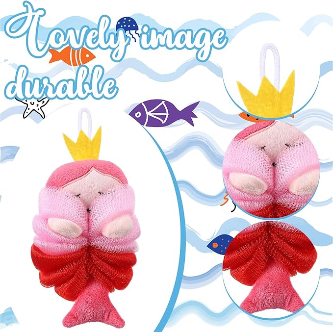 Tatuo 4 Pcs Animal Bath Loofahs Kids Body Loofah Cartoon Shower Cute Bath Sponge Pouf Body Scrubbers Mesh Sponge for Toddler Children Boys Girls Shower Baby Washing Exfoliating (Girls)