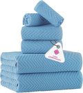 CASA COPENHAGEN Wave Textured 6 Pieces Towel Set- Dusty Blue, 550 GSM 2 Bath Towel 2 Hand Towel 2 Washcloth, Rough & Tough Use Cotton Towels Gift Set for Bathroom