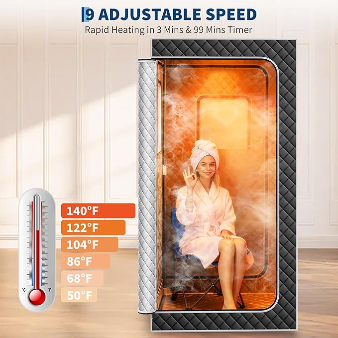 Garvee Sauna Box,Portable Sauna for Home with 4L 1500W Steamer,Explosion Zroof Zip,99 Mins Timer,Sauna Tent with 600D Encrypted Fibre, Easy Setup Quick Heat-Up Foldable Sauna for Home Spa（Grey）