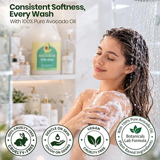Ginger Lily Farms Botanicals 100% Pure Avocado Oil Body Wash for All Skin Types, 100% Vegan & Cruelty-Free, 1 Gallon Refill (Pack of 4)