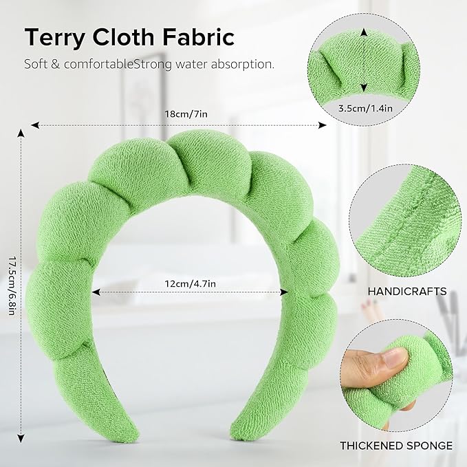 Ztomine 2 Count Hairband, Set of 2 - Thick, Soft, Plush, Absorbent Terry Cloth Spa Headbands for Washing Face or Facial - Puffy Makeup Headbands for Face Washing, Mask, Skin Treatment