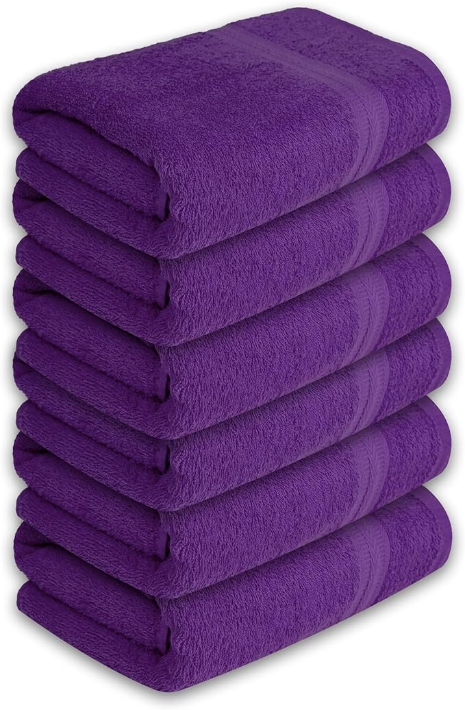 Medium Bath Towels Bulk Set of 12 – 100% Cotton Terry – 24" x 48" – Quick Dry, Soft & Highly Absorbent – Purple Towels for Bathroom, Gym, Spa, Pool & Daily Use