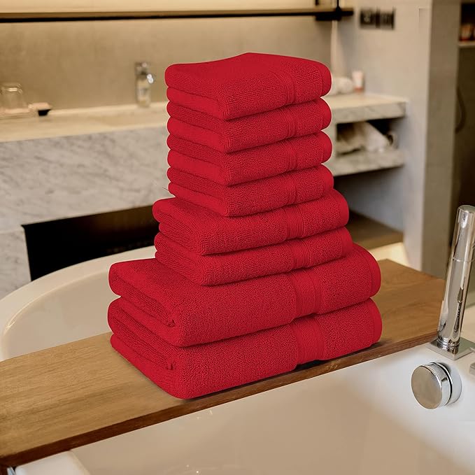 Towel and Linen Mart Burgundy Towel Sets, 2 Bath Towels 2 Hand Towels and 4 Washcloths 2 Ply Low Twist 600 GSM Ring Spun Highly Absorbent for Bathroom Hotel Shower Towel (8 Pack)