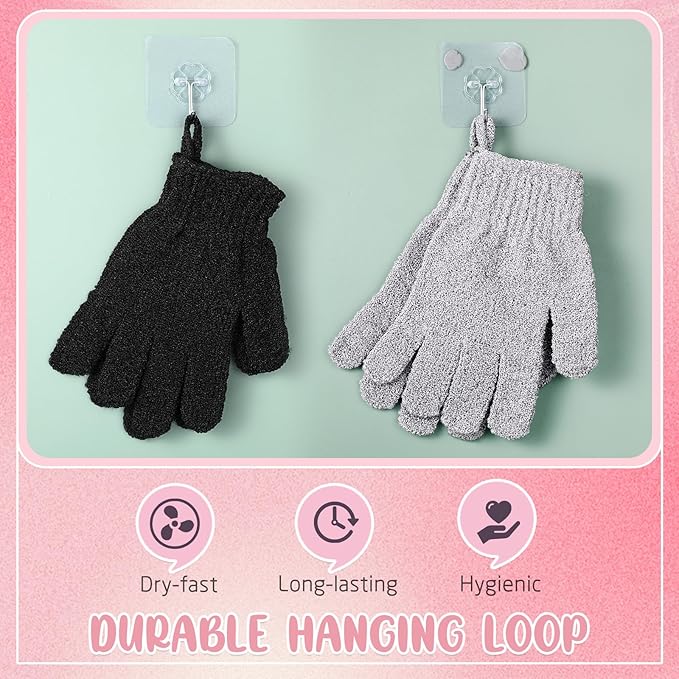 Didaey 104 Pcs Exfoliating Glove Bulk Shower Gloves with Hanging Loop Exfoliating Body Scrubber Dead Skin Remover for Body Bath Beauty Spa Massage Scrubs Men Women Bathing(Black,Grey)