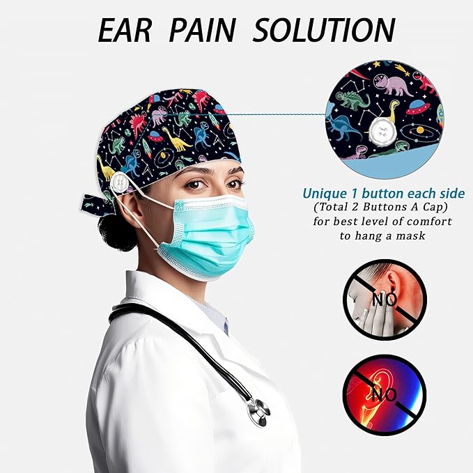 2 Pcs Working Cap with Sweatband for Women Men, Adjustable Cleaning Working Hats, Nurse Surgical Caps
