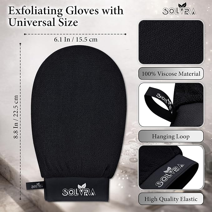 Exfoliating glove for Shower & Exfoliating body scrubber – 100% Vegan Viscose Kessa Mitt for Dead Skin Removal, Self-Tan Fade & Keratosis Pilaris –Dual-Texture Glove for Spa & Massage (1 Pack BlacK)
