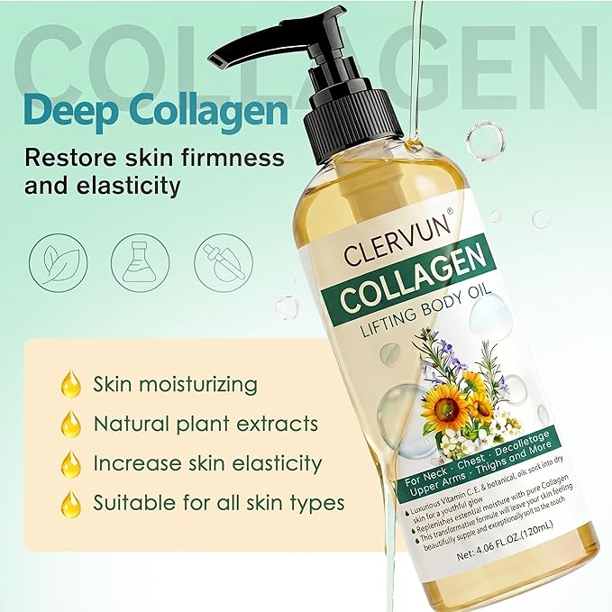 Collagen Lifting Body Oil After Shower - Hydrating Body Oil Firming for Skin Tightening, Visible Anti Aging Moisturizing Collagen Oil, Fast-Absorbing Non-Greasy for Smooth Radiant Skin, 4.06 Fl Oz