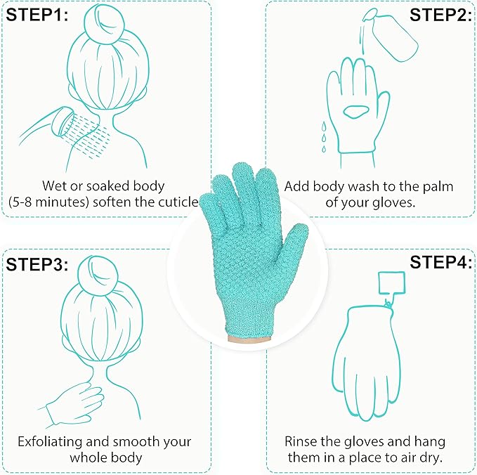Evridwear Exfoliating Glove Shower Gloves Exfoliate Dead Skin for Dry Sensitive Skin No Irritation with Hanging Loop (Angel Blue Deep Exfoliation)