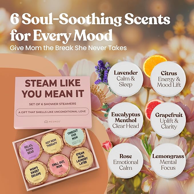 MESMOS 6 Assorted Shower Steamers Aromatherapy, Gifts for Moms Who Have Everything, Birthday Presents, Good Things & Unique Gifts for Mom from Daughter & Son, Relaxation Self Care Mom Gift Items