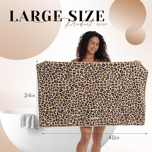 1 Pcs 40 x 24 Inches Large Microfiber Hair Towels Quick Dry Hair Towel Wrap for Women, Suitable for Home, Recreation, Beach, Yoga, Gym, Camping, Etc (Leopard)