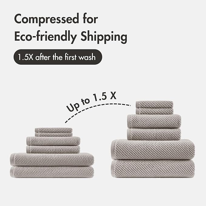 Madison Park Bathroom Towel Set of 6 Diagonal Ribbed, Grey 100% Cotton Quick Dry & Absorbent| 2 Bath 30" x 56"| 2 Hand 18" x 28"| 2 Washcloths 13" x 13"| Zero Twist, 500 GSM, Oeko-TEX