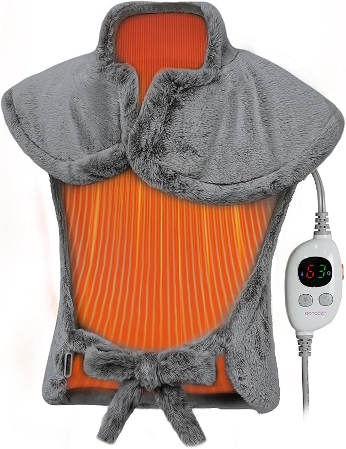 GOTCOZY Wareable Heating Pad for Back Pain Relief, 26"x35" Electric Heat Pad with Neck and Shoulder，6 Heat Settings & 1-3H Auto Shut Off, Machine Washable, Gifts for Women, Men, Mom, Dad (Gray)