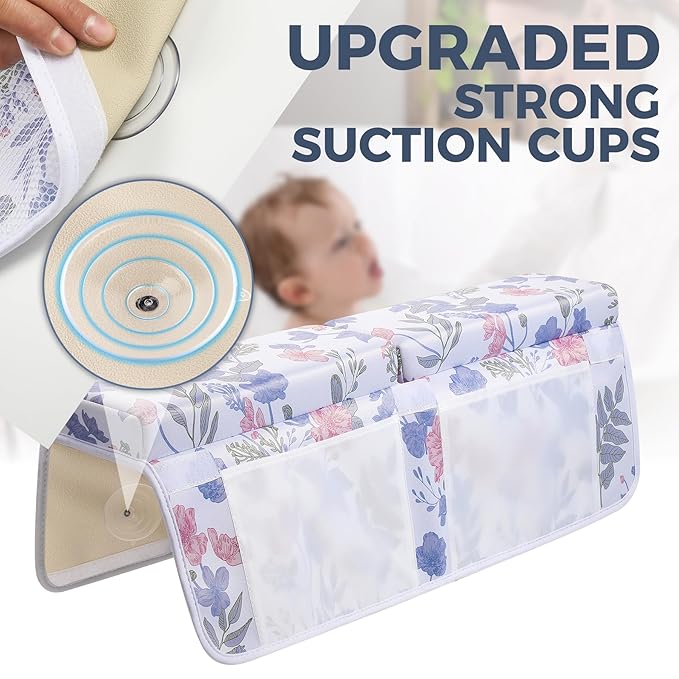Bath Kneeler and Elbow Rest Pad Set - Comfortable 1.5” Thick Baby Bath Kneeler Pads with Toys Organizer, Non-Slip Knee Arm Support Bathtub Mat, Quick-Drying Kneeling Pad for Baby Bath Time