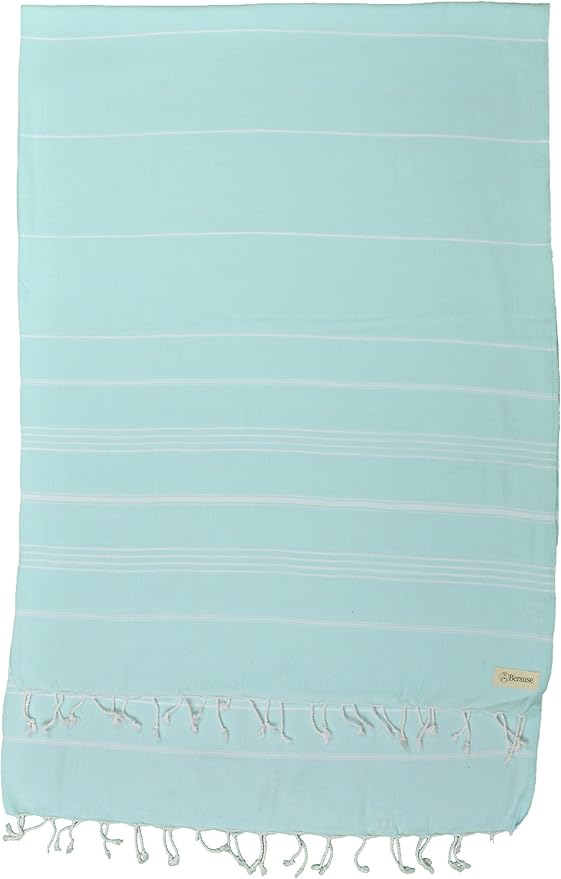Bersuse Towels Anatolia XL Beach Blanket Throw Blanket Turkish Towel 100% Cotton Extra-Large Quick-Dry Lightweight Premium Peshtemal Towel - 61x82 Inches, Aqua Marine