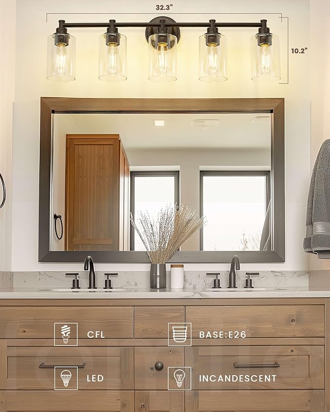 FEMILA 32" Bathroom Light Fixtures, Oil Rubbed Bronze Vanity Light, 5 Light Bathroom Lights Over Mirror, 4FYC56B-5W ORB
