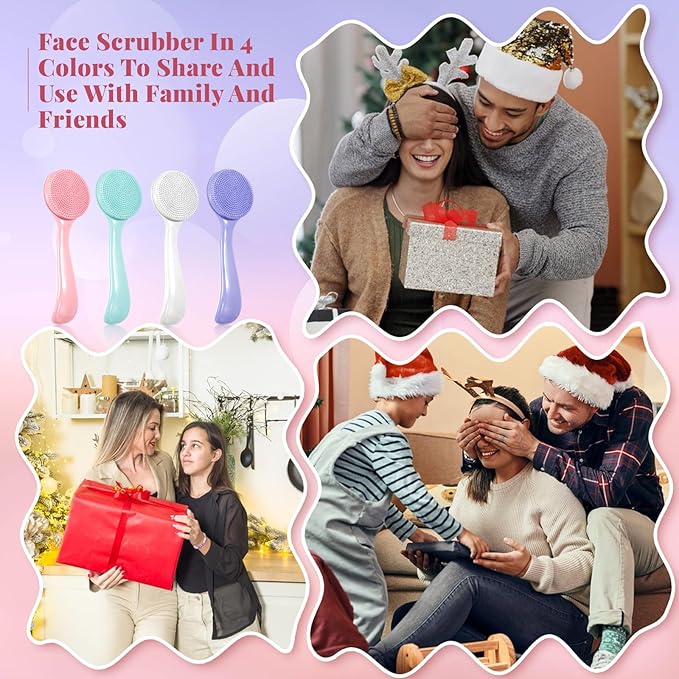 JJUNW 4 Pcs Silicone Face Brush for Cleansing, Waterproof Face Cleaning Scrubber Soft Bristles Wash Brush, Contour Faces Brushes Exfoliating Brushes for Blackheads Makeup Removal(Colorful)
