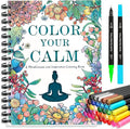 Coloring Books for Adults with 36 Dual-Tip Markers, 30 Patterns Positive Quotes Adult Coloring Book for Adults Relaxation, Calming Gifts for Anxiety and Mindfulness Gifts for Women