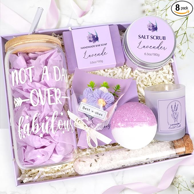 Mothers Day Gifts for Mom, Spa Baskets for Women, Birthday Gifts for Women, Lavender Gift Set, Relaxing Spa Kit Box, Bath and Body Box for Her Mom Wife Sister, Friends, Self Care Gift for Woman