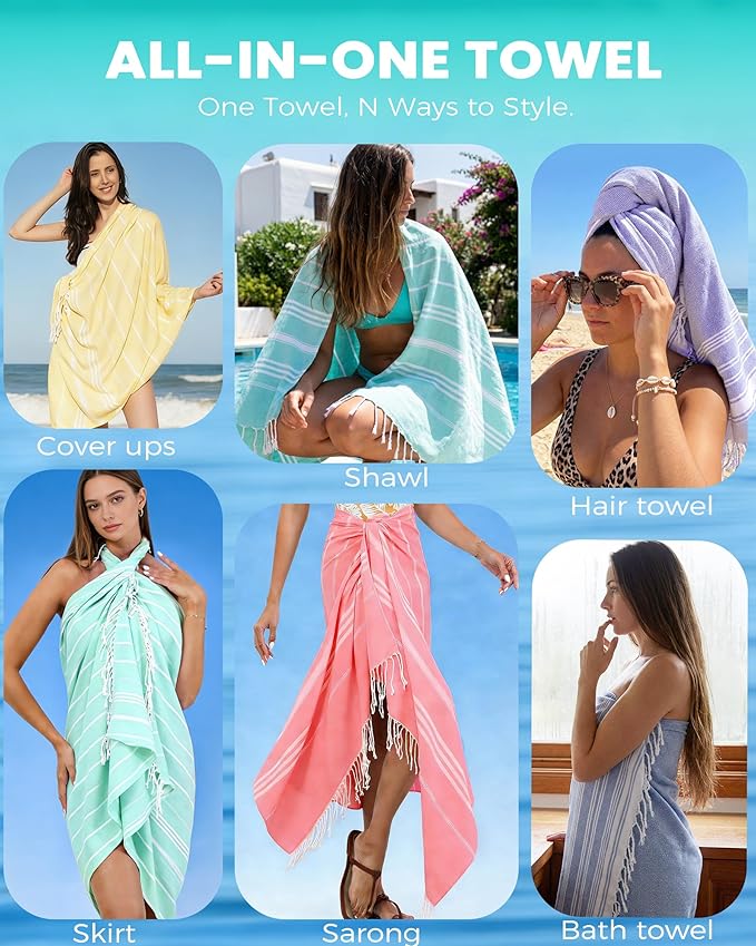 Turkish Beach Towels Swim Towel Long Lounge Chair Accessories Oversized Sand Free Compact Beach Umbrella Tent Shelter Canopy Chair Clips Gear Beach Game Toy Summer Vacation Essentials Must Haves