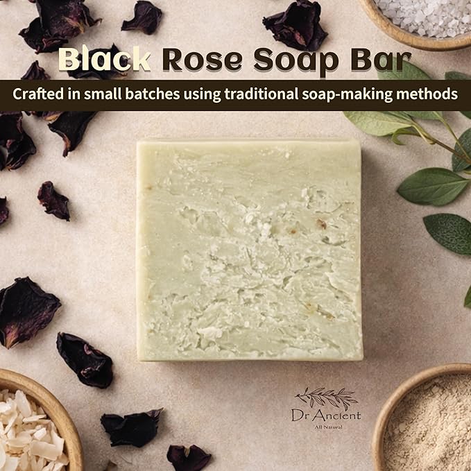Dr.Ancient Black Rose Soap Bar, Organic Soap Bars Handcrafted the Traditional Way, Natural Chemical-Free, Vegan, Used for Face Wash, Body Wash, and Hand Cleansing, Deep Cleansing & Refreshing Care