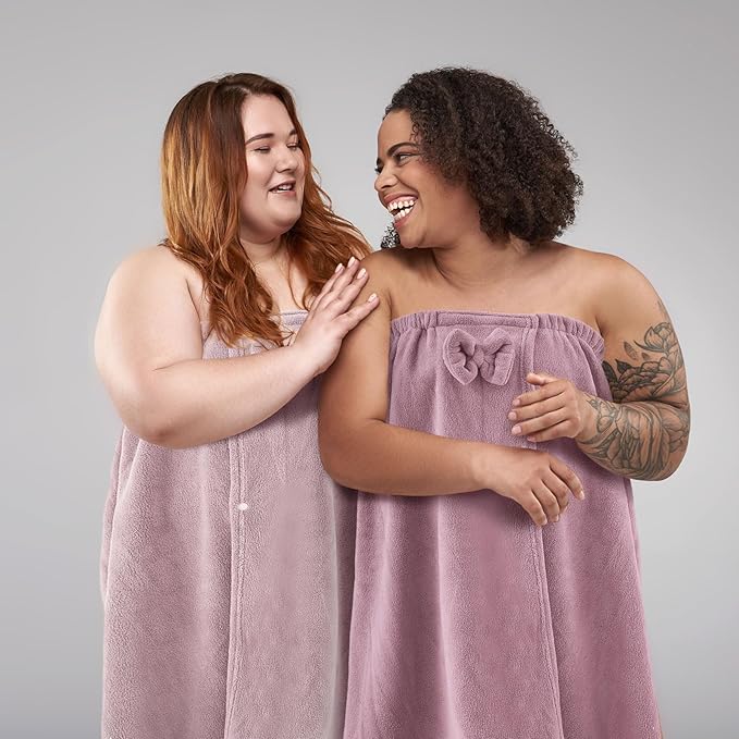 Xtinmee 2 Sets Plus Size Womens Wrap Towel with Hair Towel Bath Wrap Shower Dress Spa Bathrobe for Women's Bathrobe (Purple, Lotus Pink)
