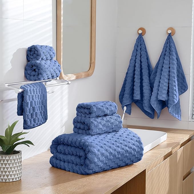Oversized Bath Towels 40x80 Inches Extra Large Bath Sheets for Adults Super Soft Quick Dry Highly Absobent Microfiber Shower Towels for Bathroom（Blue, 6Piece