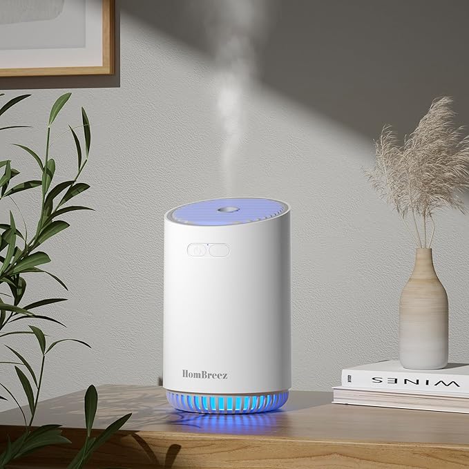 Portable Aromatherapy Diffuser 280ml, Rechargeable Essential Oil Diffuser with LED Light, Cool Mist Humidifier with 2 Mist Modes, Auto Shut-Off, Cordless Use for Home, Office, Bedroom - White