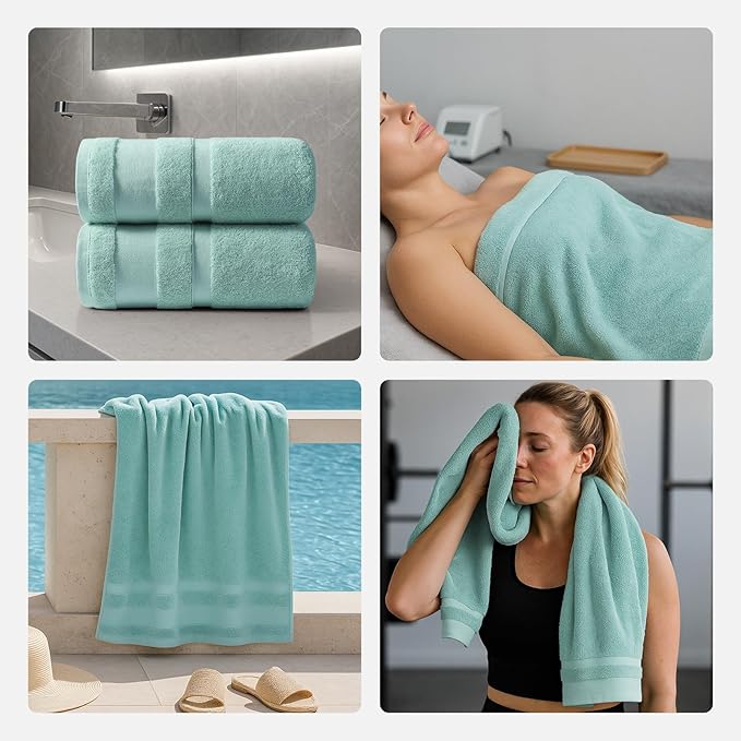 REDKISS 100% Cotton Bath Towels Set of 2, Extra Large Bath Sheets 35 X 70 Inches, 800G, Quick Dry, Ultra Soft & Super Absorbent Bathroom Towel Sets for Bathroom, Gym, Spa, Pool & Hotel, Blue