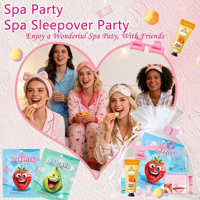 112PCS Spa Party Supplies for Girls, Spa Party FavorsInclude Face Masks,Hand Cream,Lip Mask,Spa Headband and Foot Bath Bombs,Ideal for Spa Birthday & Sleepover Party Supplies for Women