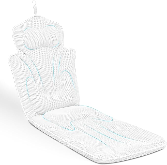 Ergonomic Full Body Bath Pillow for Bathtub, 5D Luxury Spa Cushion with 114 Non-Slip Suction Cups, Extra Long Thick Bath Pillow for Full Body Support, for Adult with Laundry Bag & Hook