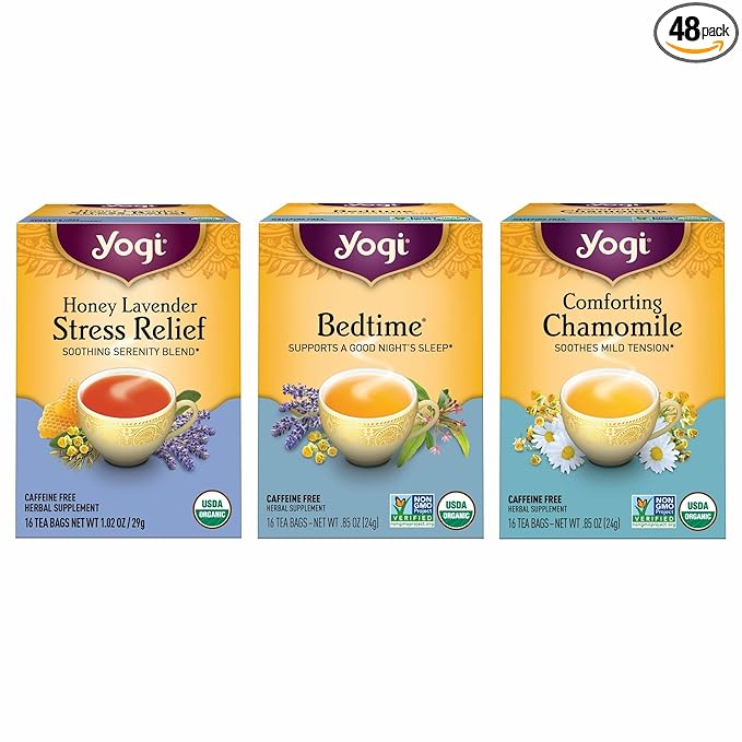 Yogi Tea Relaxation & Stress Relief Variety Pack – Mother’s Day Gift Set - 16 Tea Bags per Pack (3 Packs) - Relaxing Tea Sampler - Includes Honey Lavender Stress Relief, Bedtime Tea & Comforting Chamomile
