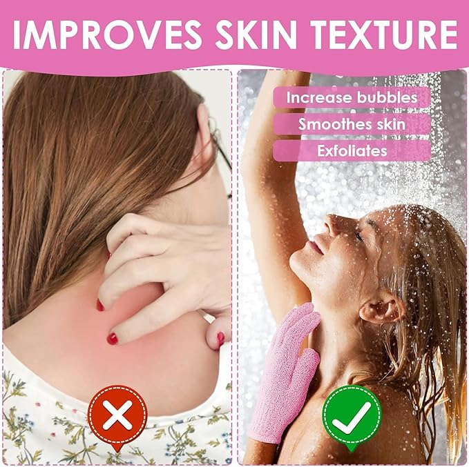 4 Pairs Bath Gloves, Body Scrub Mitts, Shower Scrubber Gloves for Shower Spa Massage & Body Scrub for Women Bath Spa Accessories (Pink, S)