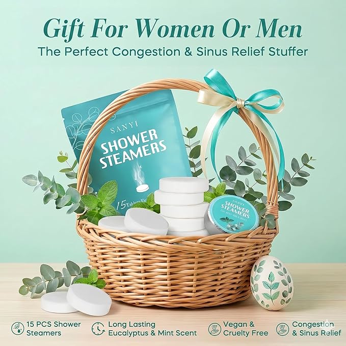 Shower Steamers Aromatherapy 15 Pack, Mom Gifts for Mothers Day,Eucalyptus & Mint Shower Bombs with Natural Essential Oils, Quick Sinus Relief Nasal Congestion, Relaxation Home Spa Gifts for Women Men