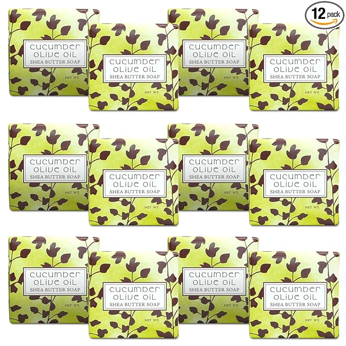 Greenwich Bay Mini Botanical Soap Bars – 12 Pack 1.9 oz Each – Individually Wrapped Guest Soaps for Airbnb, Spa, Travel, Bath – Travel Size Bar Soap Set, Cucumber Olive Oil