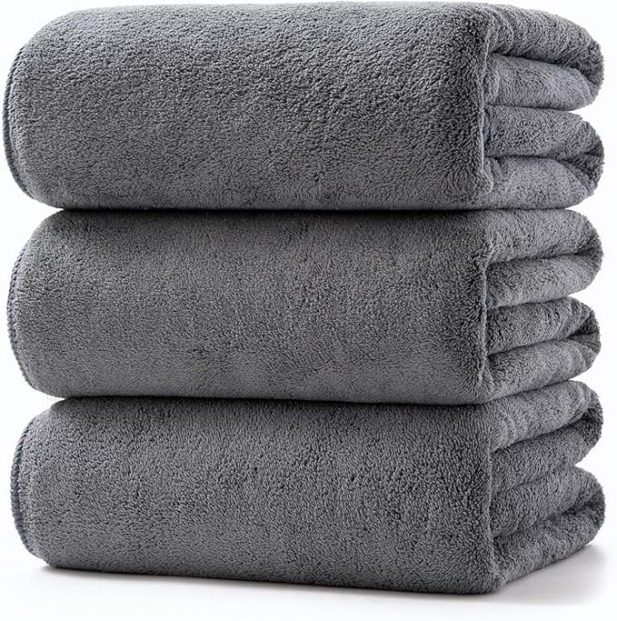 Lumimi Towels 3 Piece Very Soft Microfiber Bath Sheet Towel Set Super Absorbent Light Quick Dry and Durable, 55" L x 27" W, 3 Pack Dark Grey