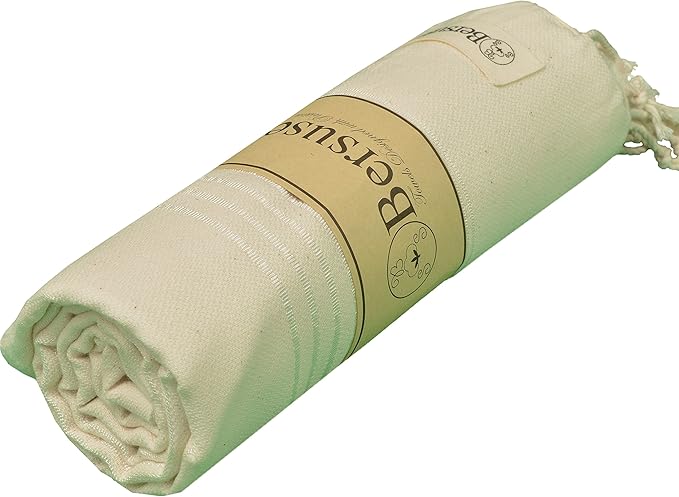 Bersuse Towels Anatolia XL Beach Blanket Throw Blanket Turkish Towel 100% Cotton Extra-Large Quick-Dry Lightweight Premium Peshtemal Towel - 61x82 Inches, Natural (Set of 6)