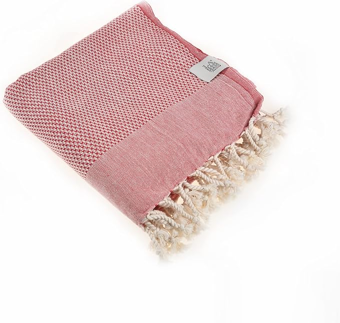 Beach Towel | Cotton Beach Towels, Easy to Carry, Sand Free, Highly Absorbent, Quick Dry, Turkish Towels for Travel Camping Bath Sauna Beach Gym Pool Yoga SPA by Lahammam, Akasya, Red
