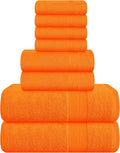 Belizzi Home 8 Piece Towel Set 100% Ring Spun Cotton, 2 Bath Towels 27x54, 2 Hand Towels 16x28 and 4 Washcloths 13x13 - Ultra Soft Highly Absorbent Machine Washable Hotel Spa Quality - Orange