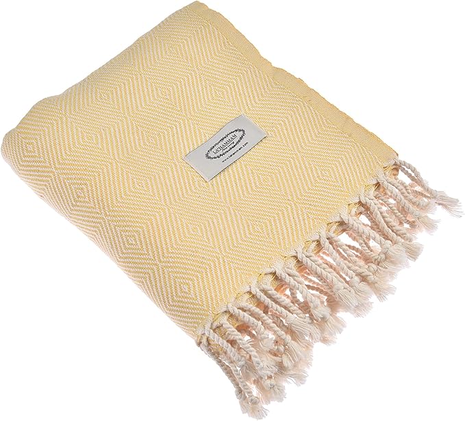 Personalized Embroidered Beach Towel | Throw Blanket, Easy Carry, Sand Free, Highly Absorbent, Quick Dry, Turkish Towels for Travel Camping Bath Sauna Beach Gym Pool Yoga SPA by Lahammam, Asia, Yellow