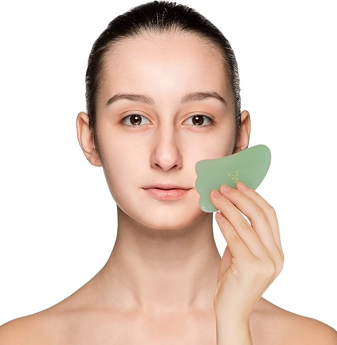 Jade Gua Sha Facial Tool – Guasha Face Massage Tool Lymphatic Drainage Massager, Face Sculpting Tool for Facial Lifting & Tightening, Anti-Wrinkles, Anti-Aging & Skin Rejuvenation (Heart Shape)