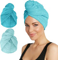 Turbie Twist 2-Pack Microfiber Hair Towel for Beauty, Travel, Gifting - Hair Wrap Turban for Straight, Wavy & Curly Hair - Premium Personal Care - Dark Aqua & Light Aqua