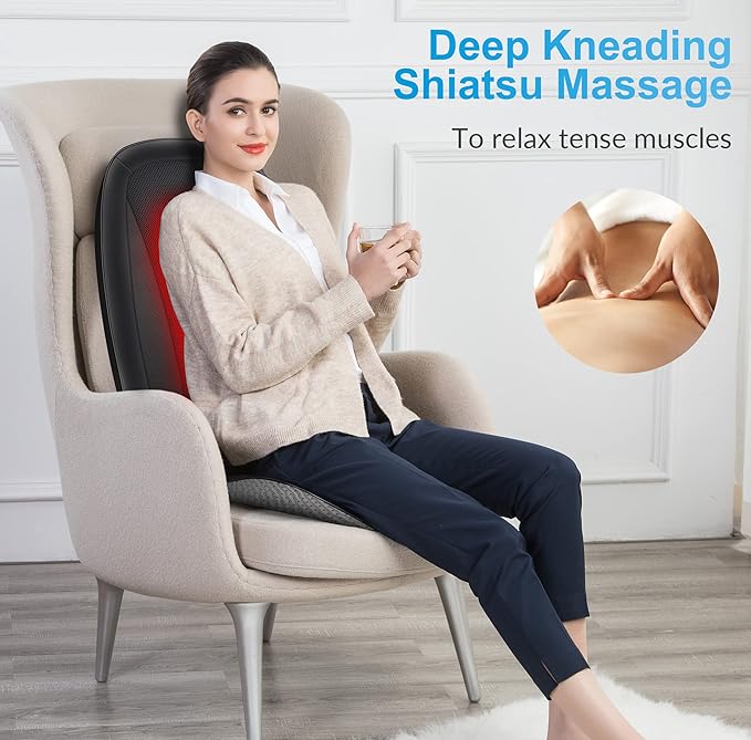 COMFIER Back Massager for Back Pain,Shiatsu Massage Chair Pad for Full Back,Spot Massage,Electric Seat Cushion with Heat,Heated Chair Massager for Office,Home,Gifts for Mom,Dad,Him,Her,Black