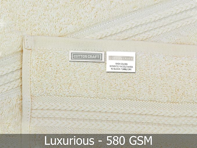 Cotton Craft Ultra Soft 12 Pack Wash Cloths 12x12 Ivory Weighs 2 Ounces Each - 100% Pure Ringspun Cotton - Luxurious Rayon Trim - Ideal for Everyday use - Easy Care Machine wash